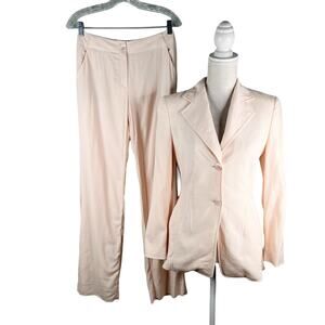 Vintage Louis Feraud Womens 2 Piece Suit Pantsuit Peach Pockets F36 XS US4